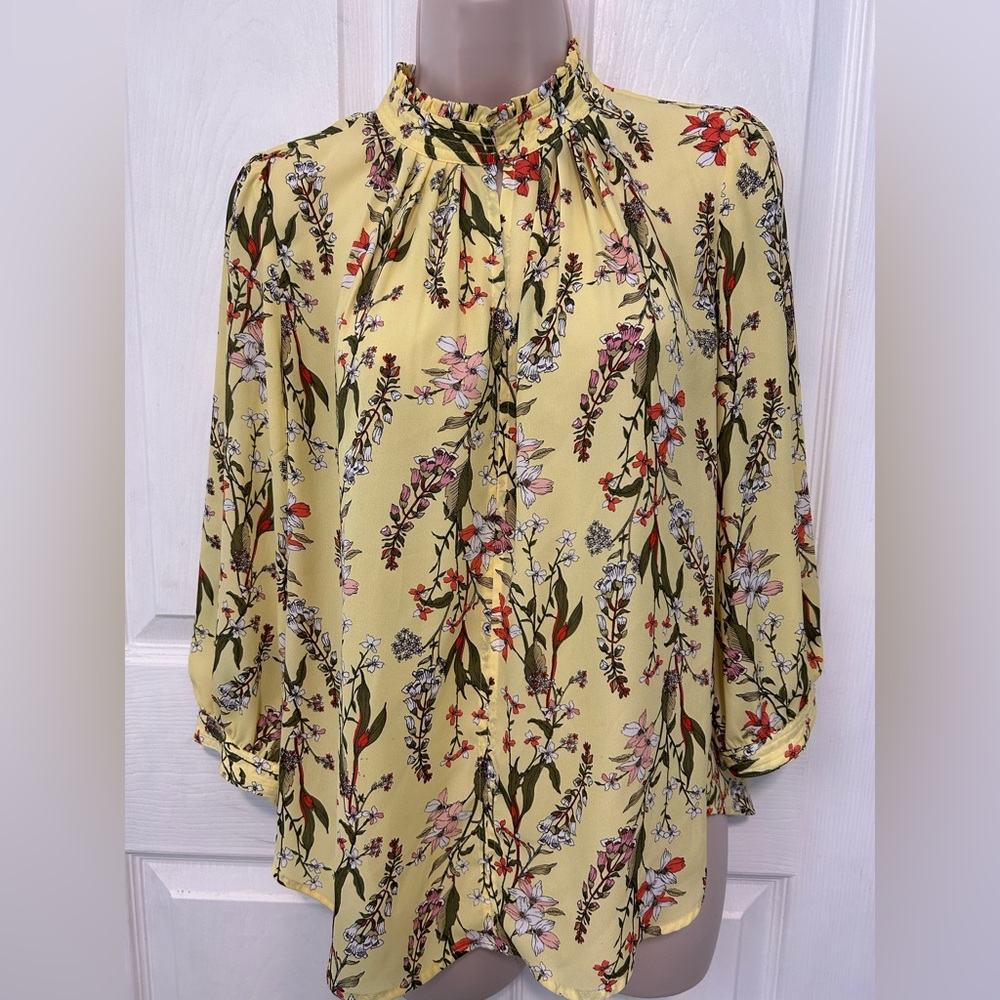 Worthington Petite Floral Garden Print Tunic Top Blouse Size Petite Medium